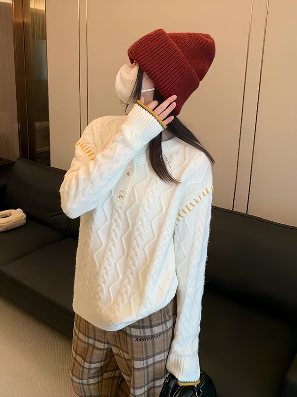奶fufu麻花毛衣女2025秋冬新款宽松慵懒风软糯针织衫复古日系上衣|undefined