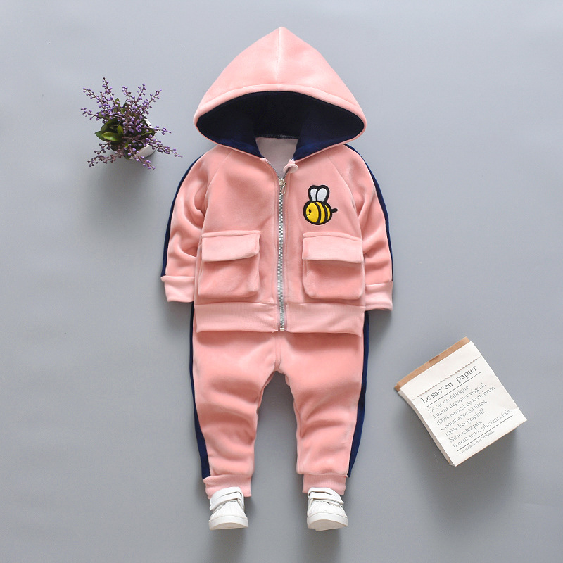 Children's clothing set for boys girls, plush thickened autumn and winter 2023 new style with hat, western-style_voghion.com