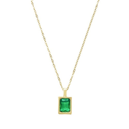 Light luxury and compact French square colored zirconium necklace rock sugar square brick fine titanium steel plated 18K real gold necklace clavicle chain