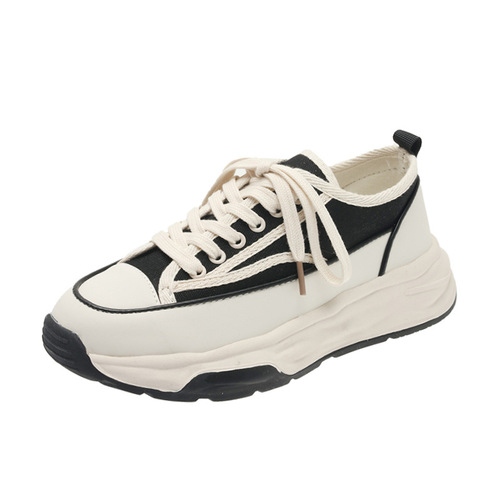 2023 New Dissolved Shoes Canvas Shoes Internet Celebrity Versatile Breathable Thick-Soled White Shoes Lace-up Comfortable Height-Up Sneakers Trend