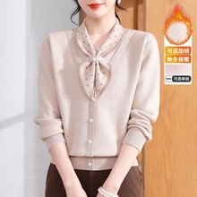 冬季加绒妈妈毛衣中年女士一体绒针织衫洋气婆婆小衫加厚保暖上衣