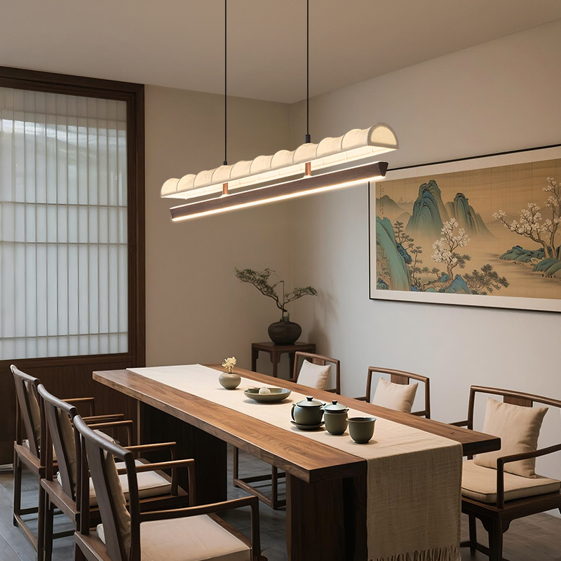 新中式餐厅吊灯宋代美学中古风卧室书房茶室岛台吧台一字长条吊灯|undefined
