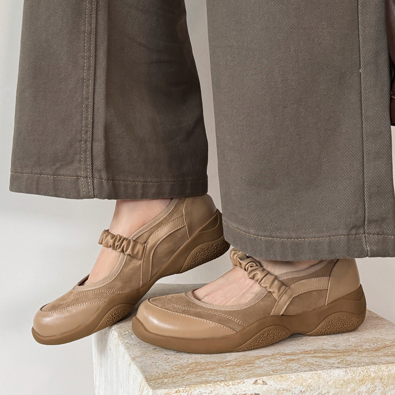 Sports Ballet Height-Increasing Thick-Soled Mary Jane Shoes 2026 Autumn Round-Toe Mid-Heel Cowhide Suede Patchwork Casual Women's Shoes Sports Ballet Height-Increasing Thick-Soled Mary Jane Shoes 2026 Autumn Round-Toe Mid-Heel Cowhide Suede Patchwork Casual Women's Shoes