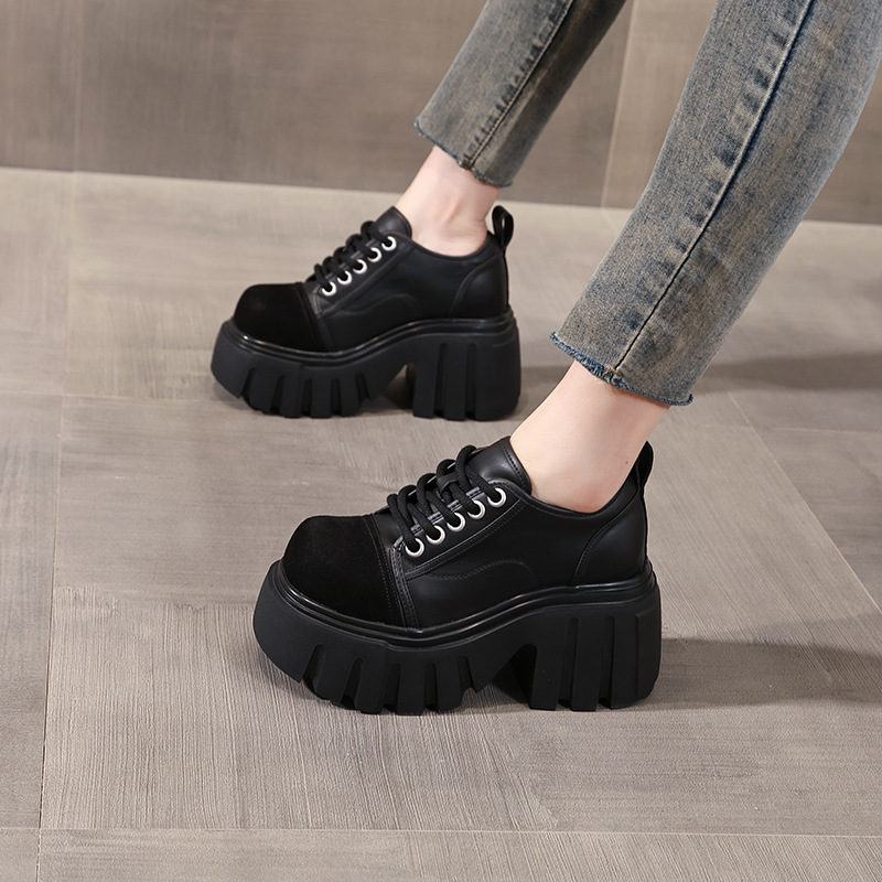 Giày loafer nữ đế xuồng platform tăng chiều cao 9 cm — màu nâu