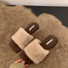 豹纹毛毛拖鞋女外平底秋冬新款秋季一字懒人时尚保暖