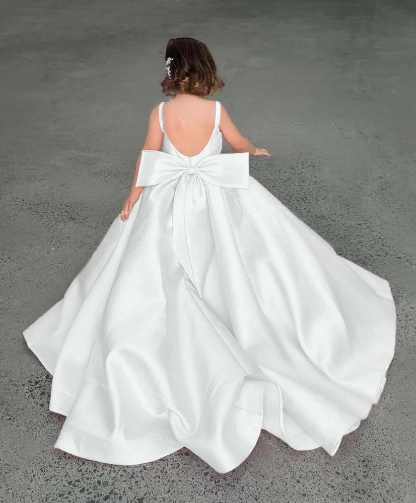 Pink Evening Cross-Border Children's Ball Gown Long French Satin Princess Dress With Bow_voghion.com