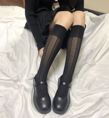 日系暗黑幾何菱形少女堆堆襪水波紋提花中筒襪韓國jk軟妹小腿襪子