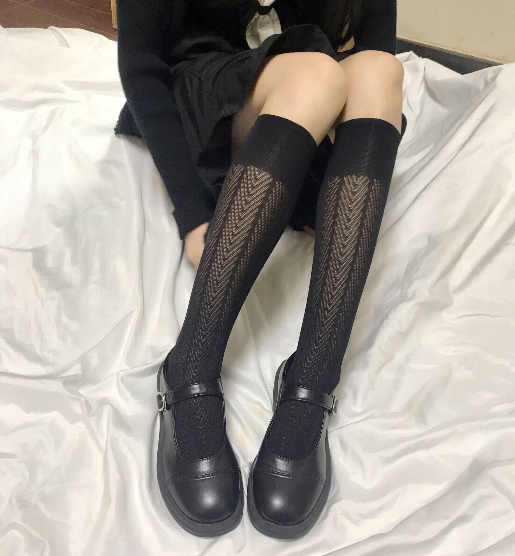 日系暗黑幾何菱形少女堆堆襪水波紋提花中筒襪韓國jk軟妹小腿襪子