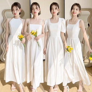 White Bridesmaid Dress Women's 2024 New Summer Niche Senior Sisters Group License Registration Dress Can Wear at Ordinary