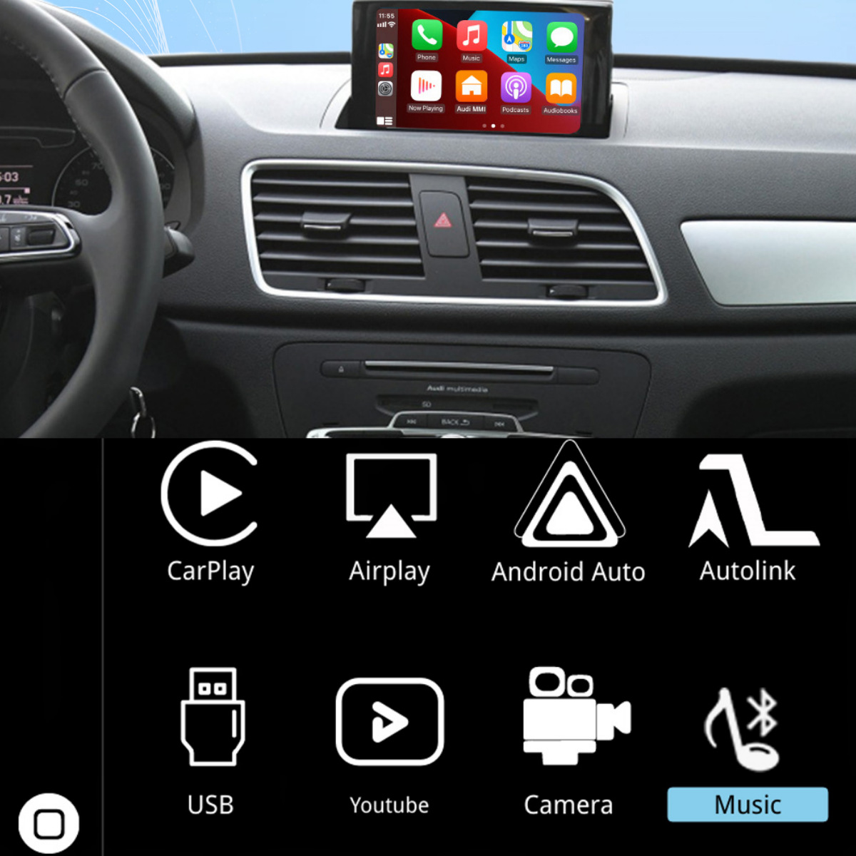 For Audi A6 support Hicar/Android auto/Youtube/wireless carplay decoder