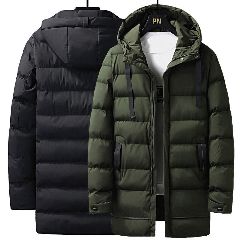 Mid-Length Hooded Cotton Jacket for Young Men, Warm Thickened Cotton Coat, Trendy Men's Winter Large Size Cotton-Padded Jacket