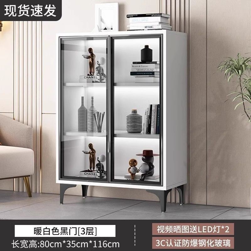 书柜带玻璃门透明酒柜轻奢家用客厅一体整墙多层书架实木手办|undefined