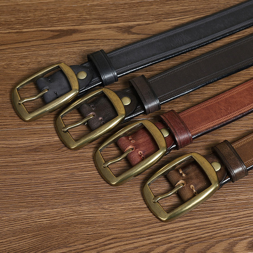 3.3CM wide retro belt men's genuine leather pin buckle first layer cowhide fashion student Korean style trendy copper buckle trouser belt