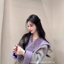 羊毛大衣女濮院2025秋冬新款小个子双面羊毛撞色海军领羊毛呢外套