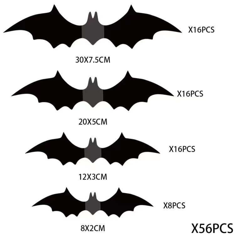 56 Pieces of Halloween Bat Stickers 3D Stereo Bat Stickers Black Bat Stickers Party Decoration Halloween Arrangements