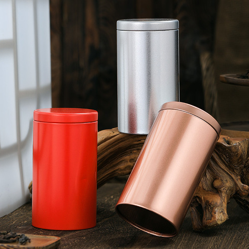 Tea box round tea can sealed metal frosted tinplate can solid color tea packaging iron box