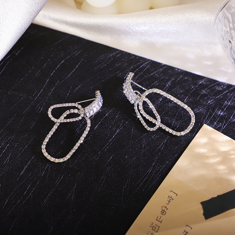 Korean version new temperament geometric fashion double layer diamond earringspicture3