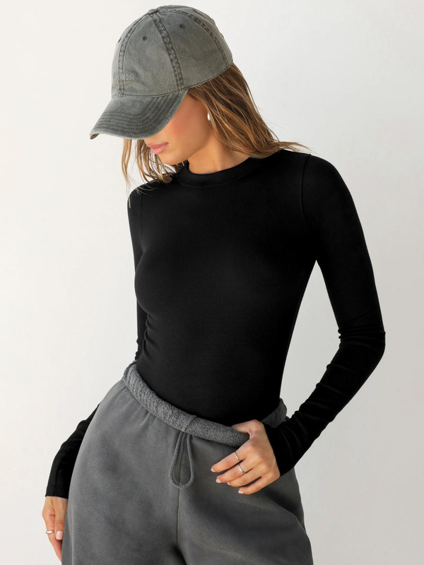 2025 新 Y2K 服スレッドラウンドネック長袖 Tシャツ女性のベースレイヤースリムショルダーホットガールトップ無地|undefined