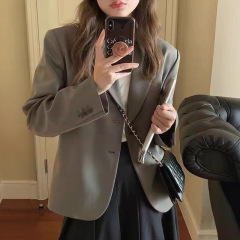 2025秋小西装外套女休闲百搭英伦风灰色短款ins西服小个子上衣