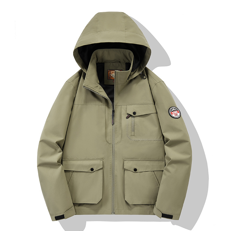 Chaqueta de tamaño grande transfronterizo primavera y otoño chaqueta de hombre a prueba de viento chaqueta impermeable de bolsillo para hombres carga al aire libre chaqueta casual