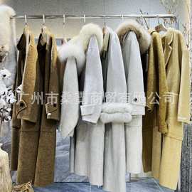 乔文娜皮草双面羊绒大衣骆驼绒抄袭羊毛高端面料品牌尾货撤柜走份
