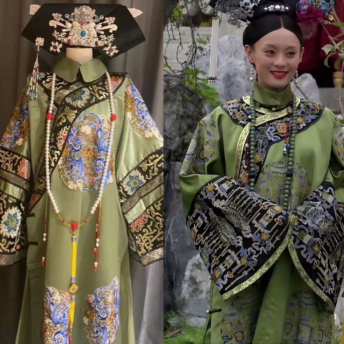 仿刺绣印花皇后服装贵妃吉服格格故宫清朝满族宫廷古装旗服写真