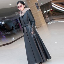 皮衣女水貂编织连帽长款秋冬羽绒服女装显瘦时尚羊皮风衣