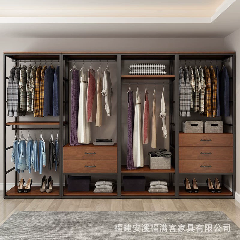 Открытый металлический шкаф для хранения ящика кованого железа вешалка для спальни домашний шкаф из массива дерева Гардероб