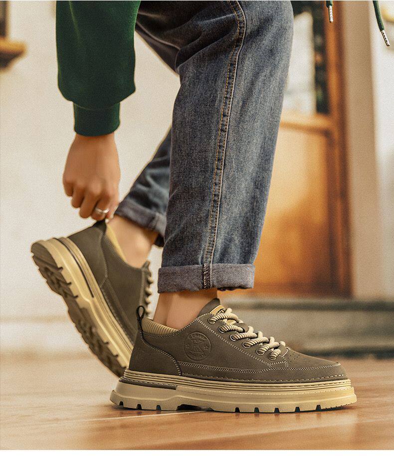 Giày bốt Martin nam cổ cao da thật, gót thấp 1-3 cm, chống trơn trượt — L12 màu kaki, L12 màu đen chi tiết 16