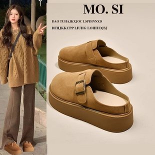 Puffin Thick-soled Burken Shoes Baotou Half Slippers Women's Outfit 2025 New Spring Slip-on Lazy Burken Shoes