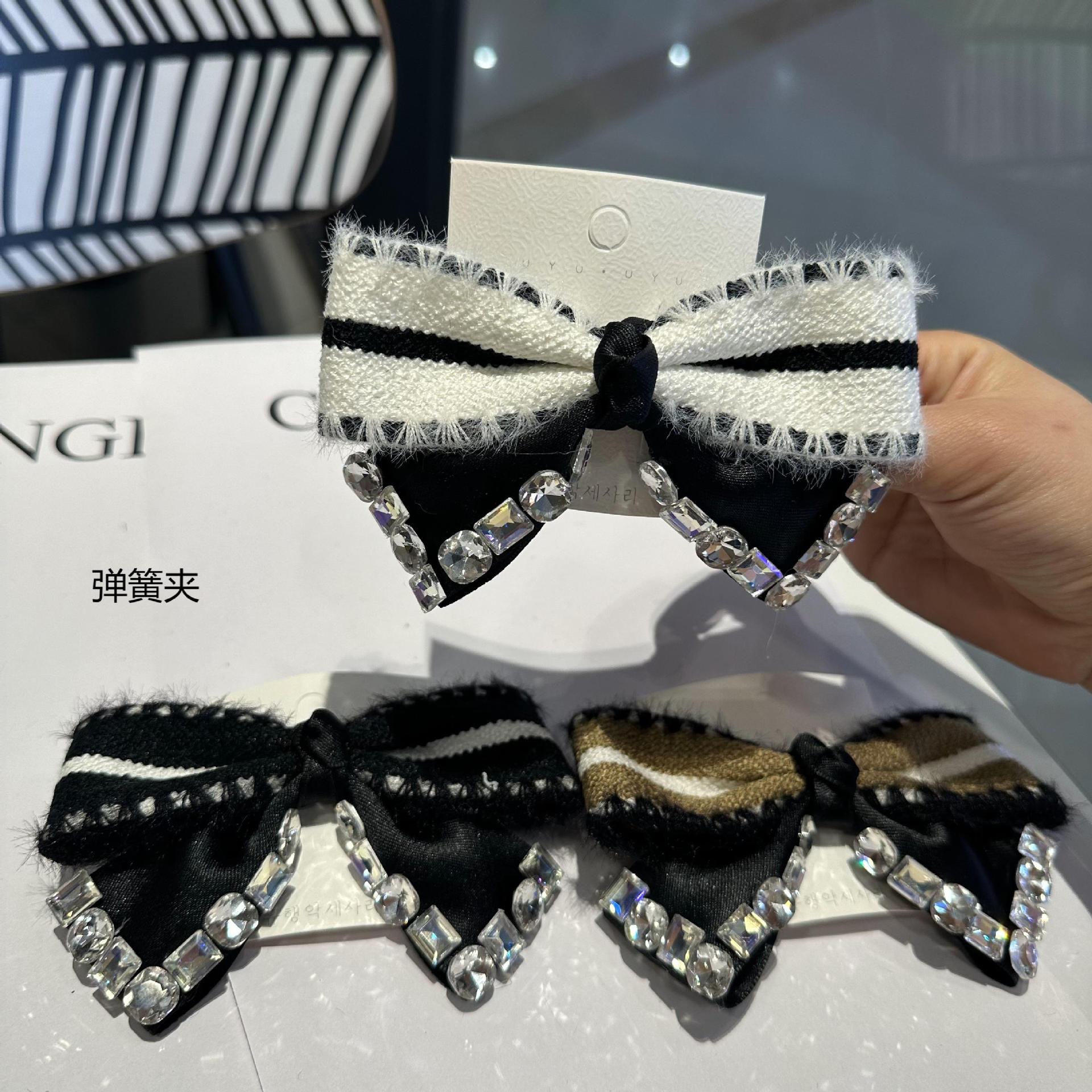 跨境法式小香風髮夾優雅氣質水鑽彈簧夾盤黑白髮夾發卡頭飾批發