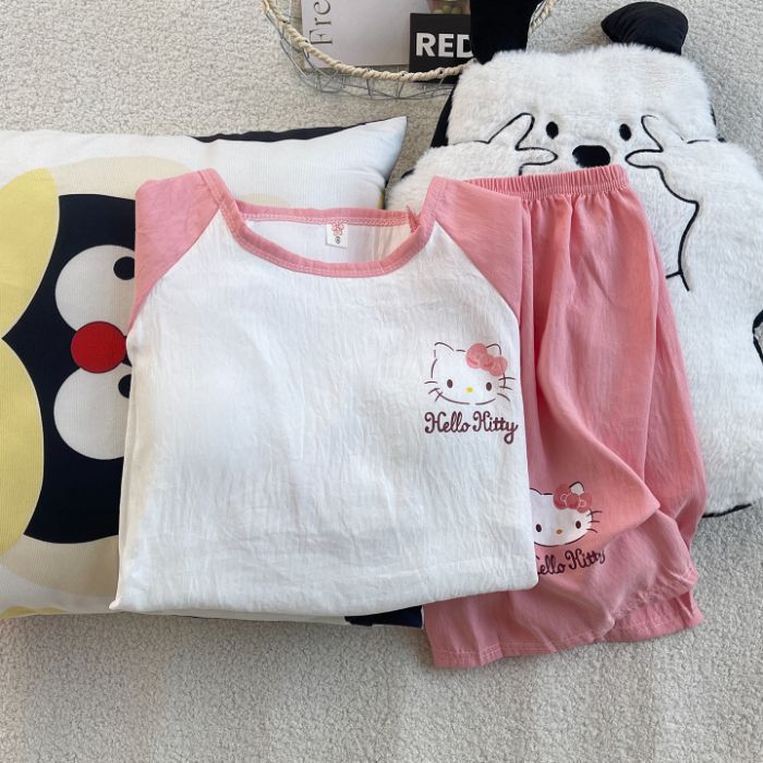 Venta al por mayor transfronteriza con almohadilla para el pecho Hellokitty pijamas de gato verano femenino de manga corta traje de servicio a domicilio lindo algodón nube