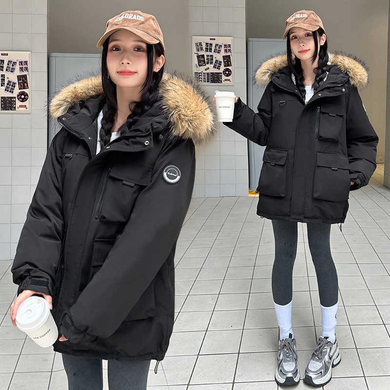 New Style Large Fur Collar Parka Student down Jacket Women's Fashion Thick Warm Cotton Coat Trendy