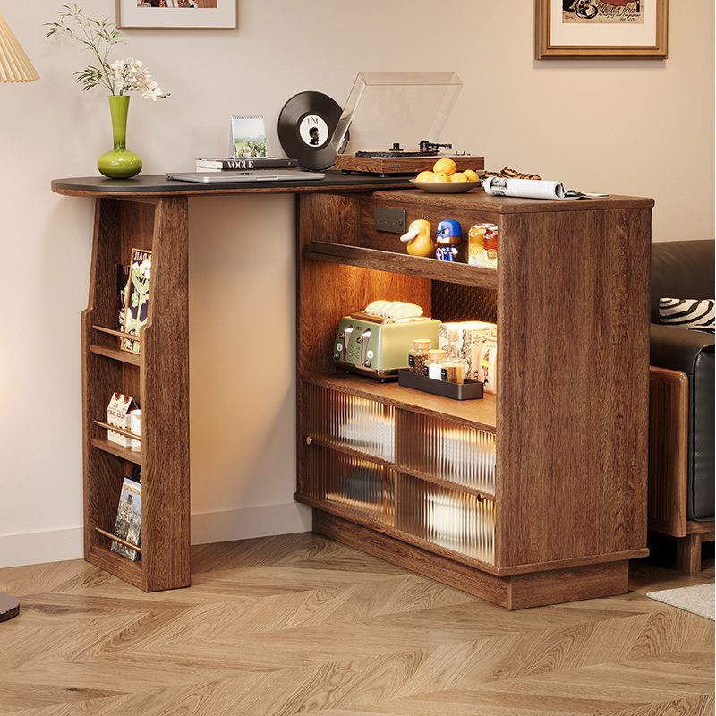 Solid Wood Bar Table for Home Balcony Leisure Retractable Small Apartment Partition Narrow Island Table Sideboard Integrated