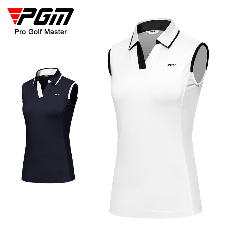 Áo thun ngắn tay giảm béo mùa hè nữ PGM golf, áo thể thao không tay thoáng khí — KUZ147-Quần Trắng, YF552-Áo màu trắng, KUZ147-quần đen, YF552-Áo màu xanh nước biển