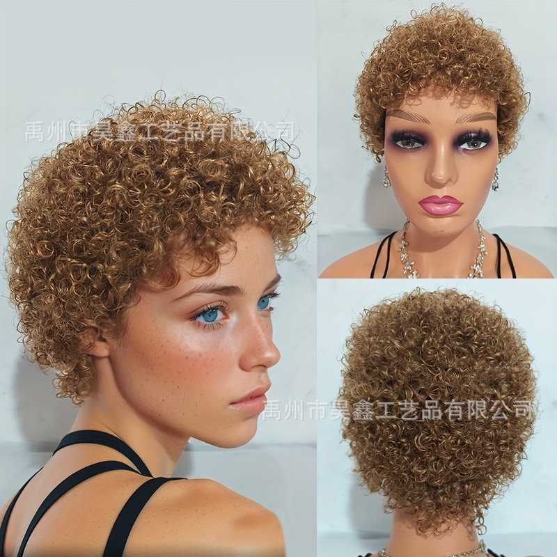 外贸非洲小卷全机制短发假发Jerry Curly Human Hair仿真黑人欧美|undefined