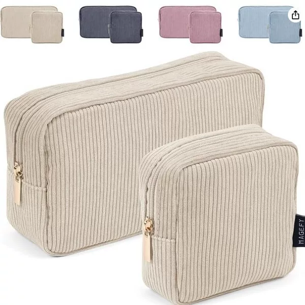 Cross-border Corduroy Cosmetic Bag 2-piece Set Large Capacity Portable Wash Bag Striped Multifunctional Gift Bag