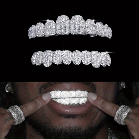 European and American Hip Hop Braces Real Gold Electroplated 10 Teeth Micro-inlaid Cross-border HIPHOP Braces Halloween Hip Hop Jewelry