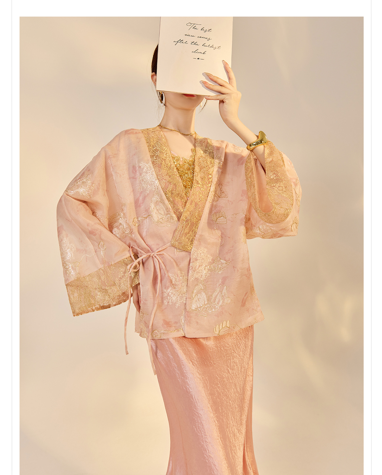 Áo khoác cardigan nữ phong cách Trung Hoa retro thêu hoa cột dây — hồng chi tiết 12