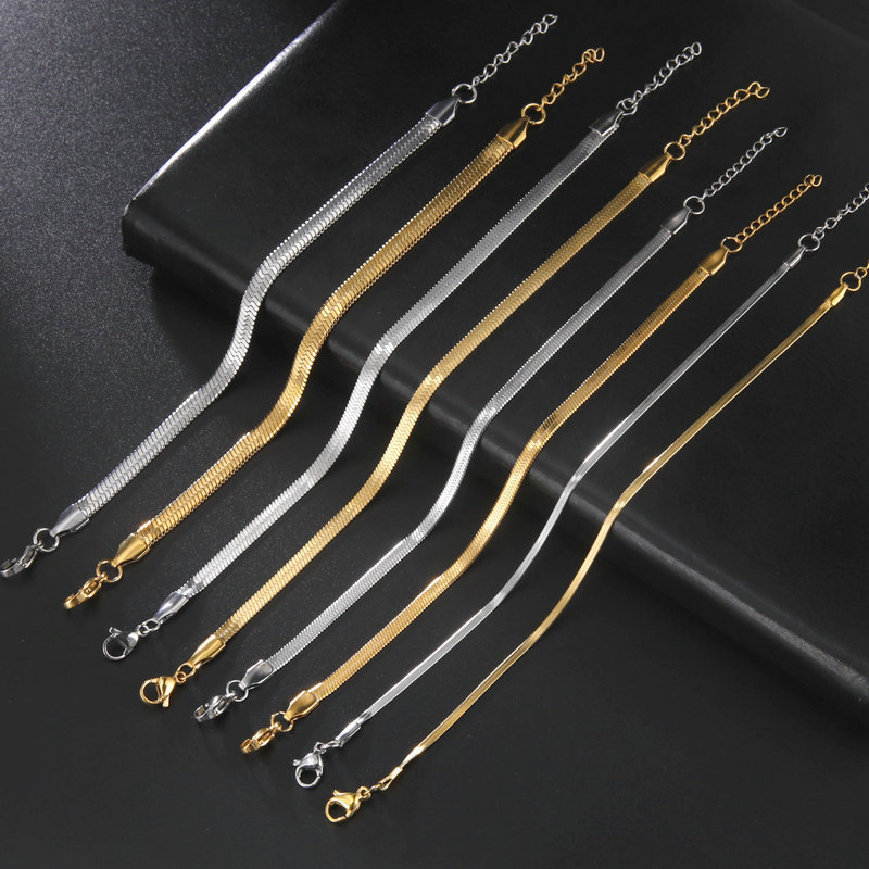 Casual Plain Chain Stainless Steel Snake Bone Bracelet Multi-Purpose DIY Hand Jewelry Accessories Flat Blade Chain Anklet Ankle Chain