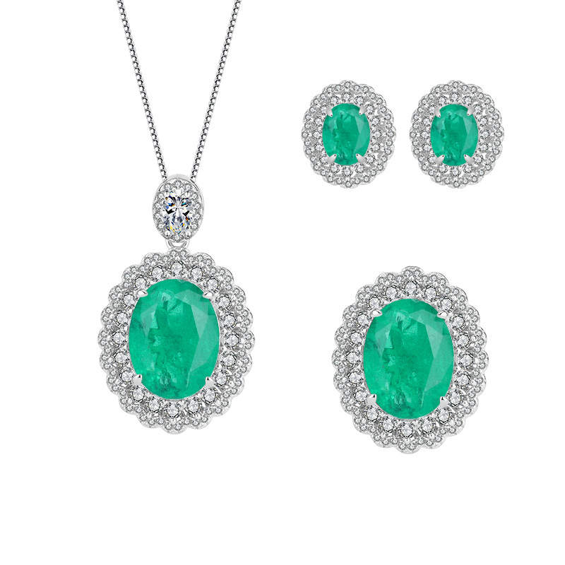 Zhuang Sheng joyería S925 plata TikTok Venta caliente simulación abuela verde joyería traje principal piedra 12*16-6*8