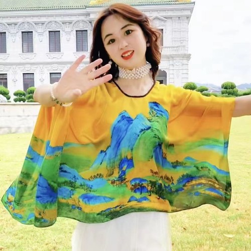 [Weiyi] Summer sun protection shawl women's 110*110cm pullover large square scarf shawl western style satin pullover
