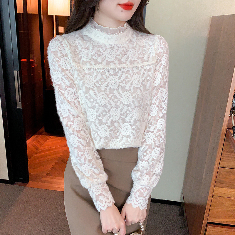 열 속옷 여성 기모 두꺼운 겨울 새로운 패션 아우터 착용 타이트한 레이스베이스 셔츠 하이 엔드 리치 여성 탑