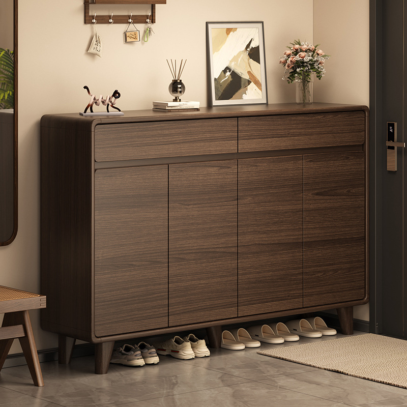 Shoe Cabinet New Chinese Style Home Entrance Indoor Solid Wood Frame Entrance Cabinet New Entrance Hall Storage Cabinet Simple Shoe Rack