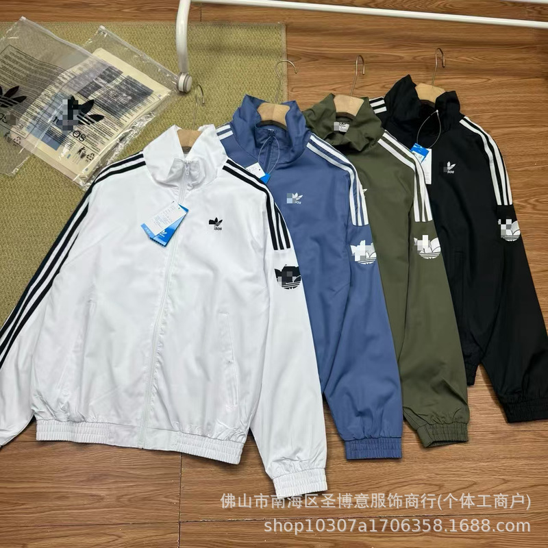 Cross-Border Ad Clover Embroidered Windbreaker Unisex Spring and Autumn Thin Jacket Stand Collar Loose Fit Three Stripes