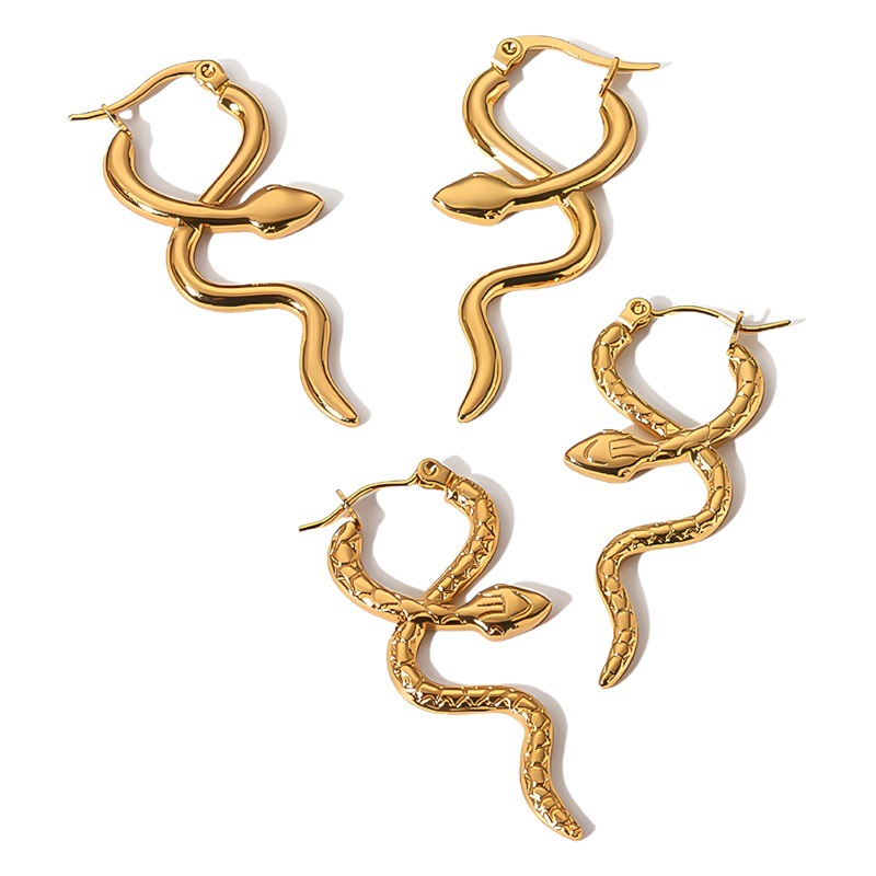 Europa y América transfronteriza en forma de serpiente de titanio hebilla de oreja de acero de la personalidad de la moda 18K chapado en oro hebilla de La Oreja pendientes de alta calidad de acero inoxidable hebilla de la oreja