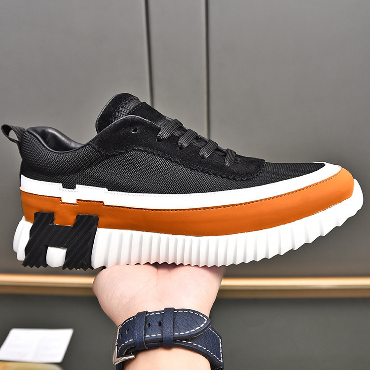 夏季真皮透气休闲运动鞋男鞋舒适透气跑步鞋男士网面拼接旅游鞋潮
