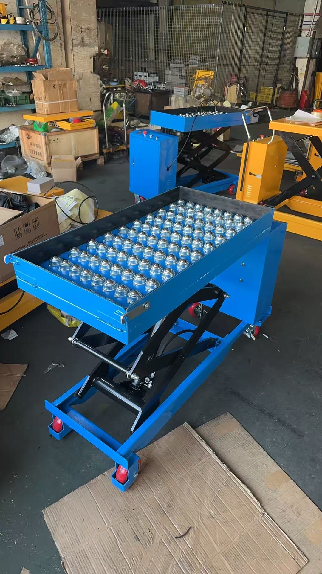 Roller-lift flatbed cart, scissor hydraulic lift, ball-bearing hand-pushed mold cart, manual lift platform cart