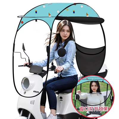 tricycle and small electric vehicle sunshade, Elektromobil üçün ön şüşə çətiri (günlük) - brand-new-upgrade-easy-to-disassemble-blue-cone-electric-vehicle-with-reflectors