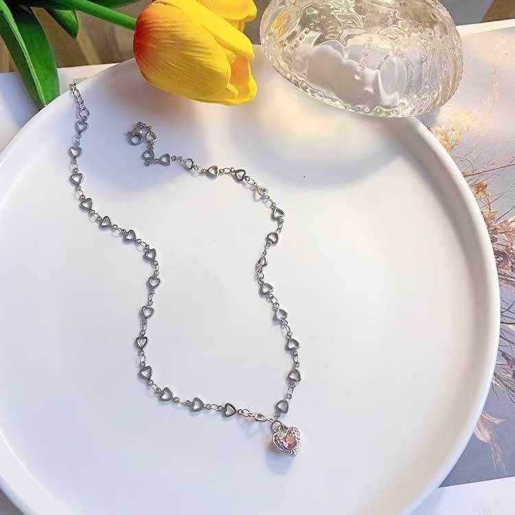 Fashion Heart Shape Copper Inlay Zircon Pendant Necklace 1 Piece